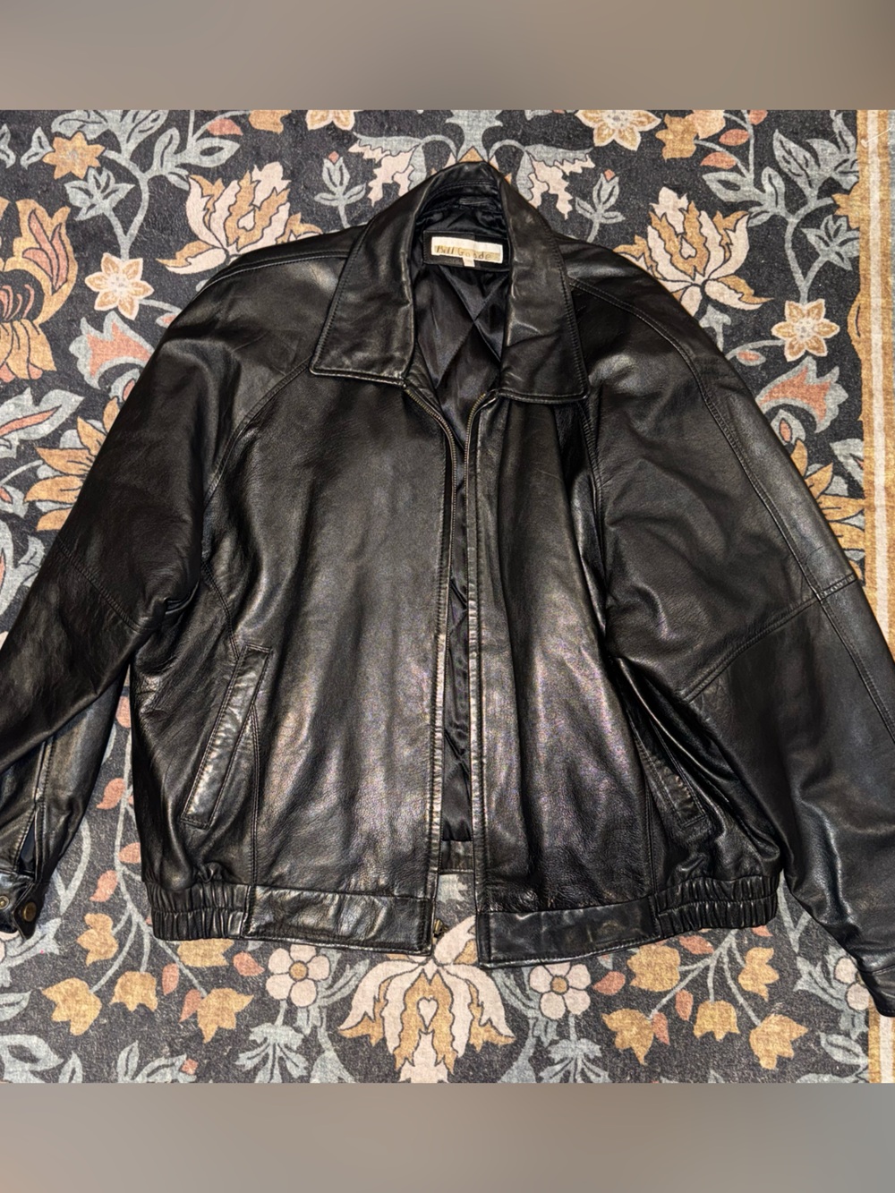 Vintage Y2K Perry Ellis Portfolio Black Genuine Leather Bomber Jacket XL rn86024